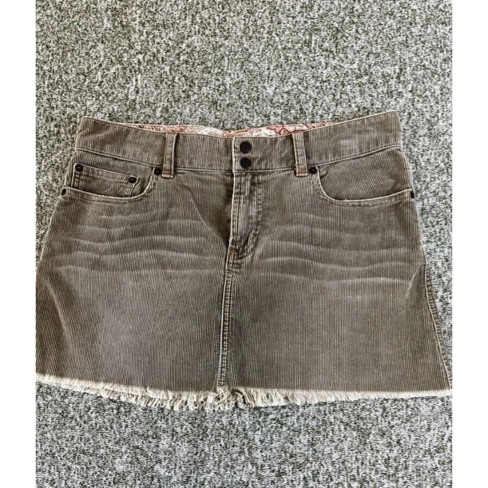 Abercrombie & Fitch Womens Skirt 4 Tan Corduroy Y2K Mini Distressed Raw Hem